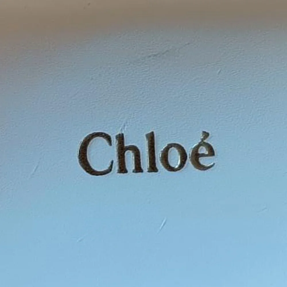 CHLOE Eyeglass Case Clam Shell Faux Leather White with Light Yellow Interior